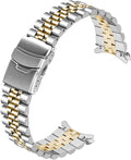 Two-tone silver and gold stainless steel Jubilee watch bracelet with curved ends, 20mm