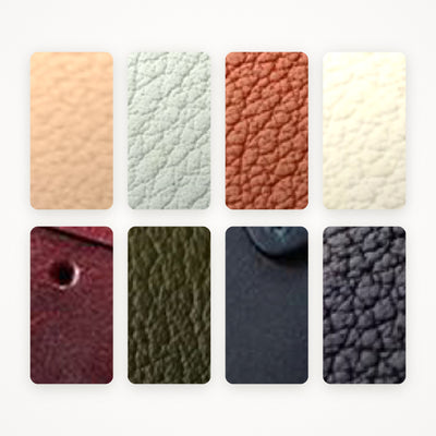 Leather choices for a bespoke Watch Tailors strap - camel, sage, rust, ivory, burgundy, olive, blue and black
