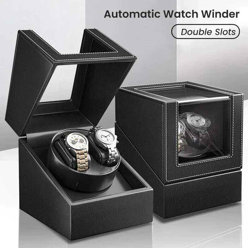 CAOWTAN Double Watch Winder - black leather box