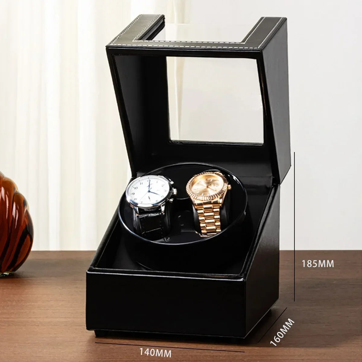 CAOWTAN Double Watch Winder - black leather box