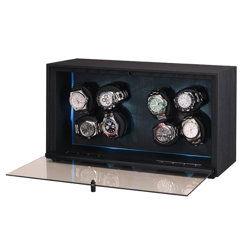 Embers Automatic Watch Winder - 8 slots, black wood grain with RGB light