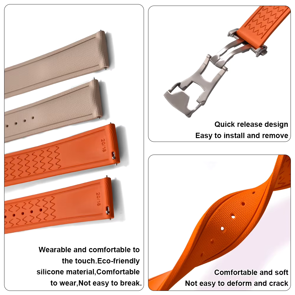 Premium FKM Rubber Watch Strap – Quick Release Flat End (20/21/22mm)
