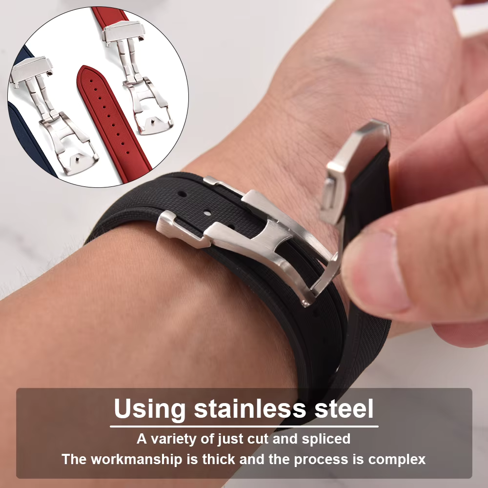 Premium FKM Rubber Watch Strap – Quick Release Flat End (20/21/22mm)