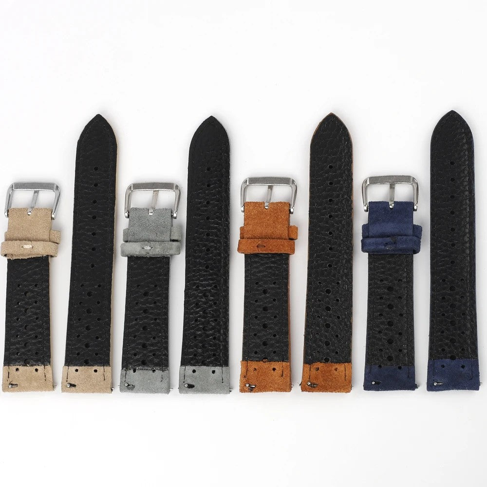 Suede rally watch straps, perforated, in multiple colours