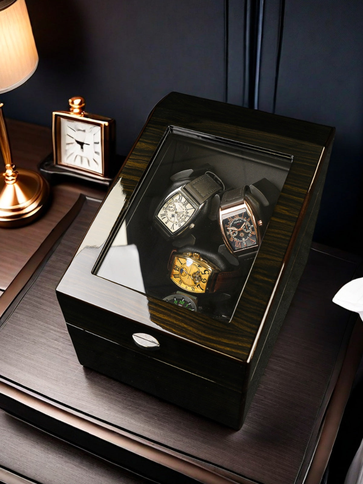 Automatic Watch Winder - wooden texture, blue LED